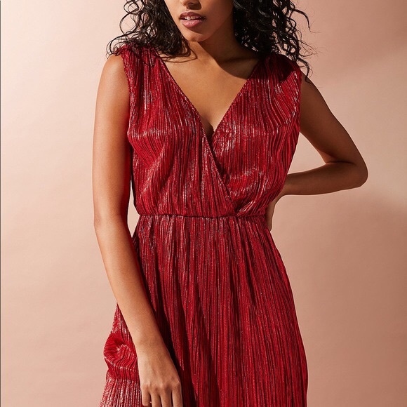 Oh My Love Red Metallic Pleated Dress - Picture 8 of 8